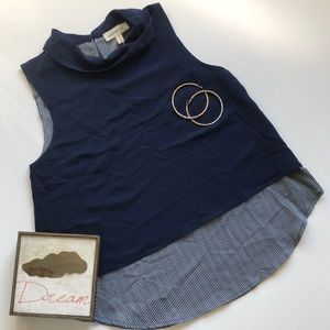 Monteau Navy Over Pinstripe Highneck Layered Tank